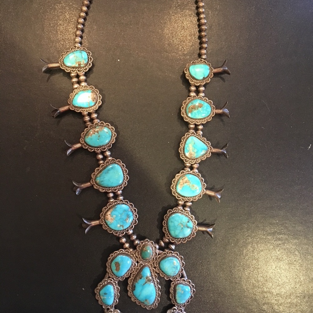 Blue and Silver Intricate Necklace with Turquoise Stones
